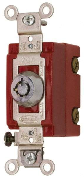 Hubbell Wiring Device-Kellems - 120 to 277 VAC, 20 Amp at 125 Volt, 21 Amp at 250 Volt, SPST, 6 Tumbler Barrel Key Switch - Clip and Screw Terminal, 7/8 Inch Mount Hole Diameter, On-Off Sequence - Exact Tool & Supply