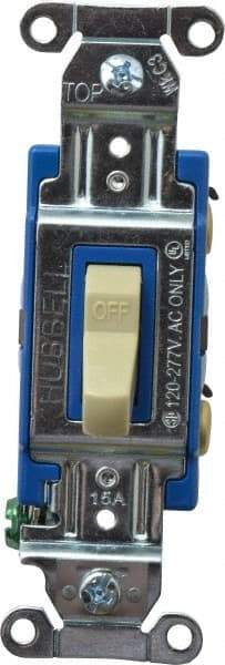 Hubbell Wiring Device-Kellems - 1 Pole, 120 to 277 VAC, 15 Amp, Industrial Grade, Toggle, Wall and Dimmer Light Switch - 1-5/16 Inch Wide x 4-1/16 Inch High - Exact Tool & Supply
