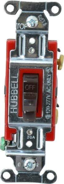 Hubbell Wiring Device-Kellems - 1 Pole, 120 to 277 VAC, 20 Amp, Industrial Grade, Toggle, Wall and Dimmer Light Switch - 1-5/16 Inch Wide x 4-1/16 Inch High - Exact Tool & Supply