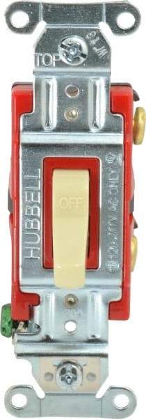 Hubbell Wiring Device-Kellems - 1 Pole, 120 to 277 VAC, 20 Amp, Industrial Grade, Toggle, Wall and Dimmer Light Switch - 1-5/16 Inch Wide x 4-1/16 Inch High - Exact Tool & Supply