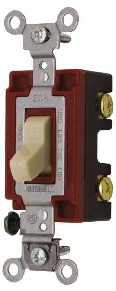 Hubbell Wiring Device-Kellems - 2 Pole, 120 to 277 VAC, 20 Amp, Industrial Grade, Toggle, Wall and Dimmer Light Switch - 1-5/16 Inch Wide x 4-1/16 Inch High - Exact Tool & Supply