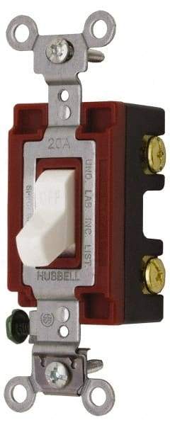 Hubbell Wiring Device-Kellems - 2 Pole, 120 to 277 VAC, 20 Amp, Industrial Grade, Toggle, Wall and Dimmer Light Switch - 1-5/16 Inch Wide x 4-1/16 Inch High - Exact Tool & Supply