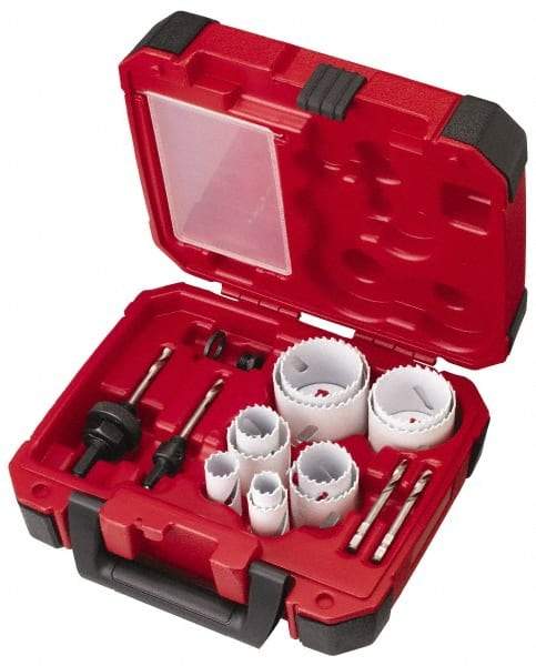 Milwaukee Tool - 15 Piece, 3/4" to 2-1/2" Saw Diam, General Purpose Hole Saw Kit - Bi-Metal, Toothed Edge, Pilot Drill Model No. 49-56-8010, Includes 11 Hole Saws - Exact Tool & Supply