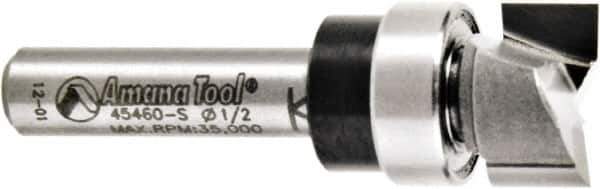 Amana Tool - 1/2" Cut Diam, 1/4" Length of Cut, 2 Flute Pattern-Cutting Edge Profile Router Bit - Solid Carbide, 1/4" Shank Diam, 1-5/8" OAL, Uncoated - Exact Tool & Supply