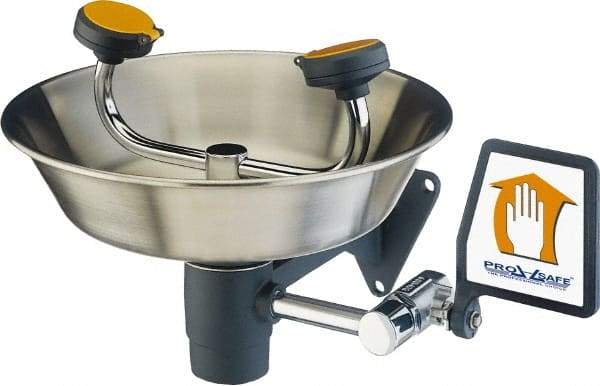PRO-SAFE - Wall Mount, Stainless Steel Bowl, Eye & Face Wash Station - 1/2" Inlet, 30 psi Flow, 3 GPM Flow Rate - Exact Tool & Supply