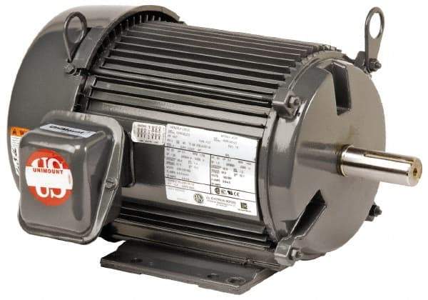 US Motors - 5 hp, TEFC Enclosure, No Thermal Protection, 1,750 RPM, 460 Volt, 60 Hz, Three Phase Premium Efficient Motor - Size 215 Frame, Rigid Mount, 2 Speed, Ball Bearings, 6.6 Full Load Amps, F Class Insulation, Reversible - Exact Tool & Supply