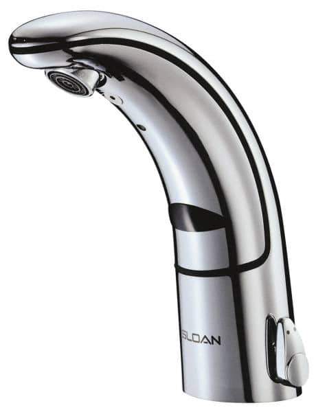 Sloan Valve Co. - Chrome Single Hole Electronic & Sensor Faucet with External Mixer - Powered by Battery, Standard Spout, 4" Mounting Centers - Exact Tool & Supply