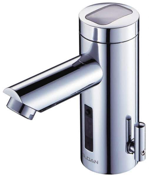 Sloan Valve Co. - Chrome Single Hole Electronic & Sensor Faucet with External Mixer - Powered by Battery, Standard Spout, 4" Mounting Centers - Exact Tool & Supply