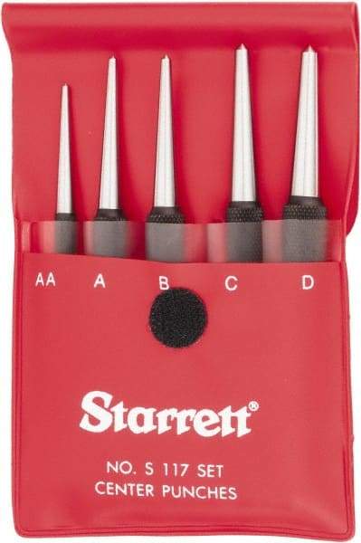 Starrett - 5 Piece, 1/16 to 5/32", Center Punch Set - Round Shank, Comes in Vinyl Pouch - Exact Tool & Supply