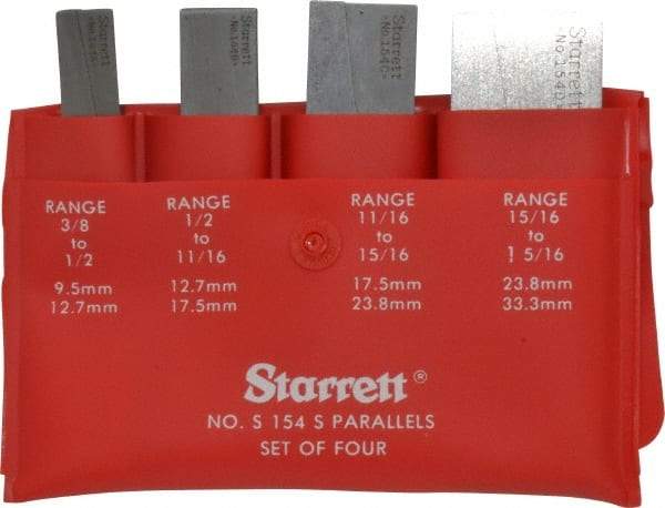 Starrett - 3/8 to 1-5/16 Inch Adjustable Parallel Set - 1-3/4 to 3-9/16 Inch Long, 9/32 Inch Thick, Includes Case, 4 Pieces - Exact Tool & Supply