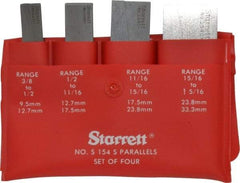 Starrett - 3/8 to 1-5/16 Inch Adjustable Parallel Set - 1-3/4 to 3-9/16 Inch Long, 9/32 Inch Thick, Includes Case, 4 Pieces - Exact Tool & Supply