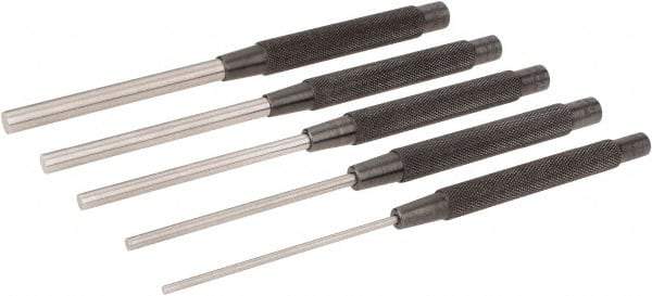 Starrett - 5 Piece, 1/8 to 3/8", Pin Punch Set - Round Shank, Comes in Plain Box - Exact Tool & Supply