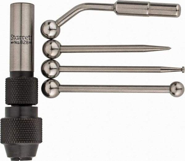 Starrett - Single End, Center Finder Set Mechanical - 0.25 Inch Head Diameter, Ball, Conical, Disc Head Type, Includes 4 Attachments, Case, Holder, 4 Pieces - Exact Tool & Supply