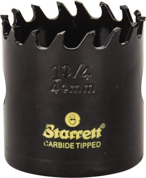 Starrett - 1-3/4" Diam, 1-5/8" Cutting Depth, Hole Saw - Carbide-Tipped Saw, Toothed Edge - Exact Tool & Supply
