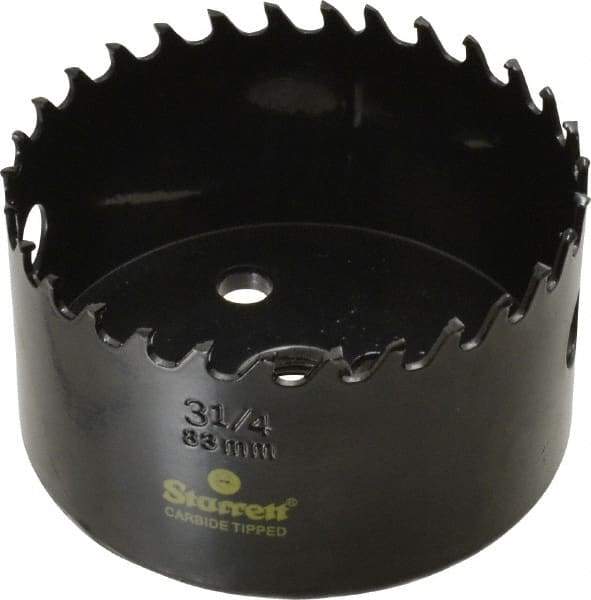 Starrett - 3-1/4" Diam, 1-5/8" Cutting Depth, Hole Saw - Carbide-Tipped Saw, Toothed Edge - Exact Tool & Supply
