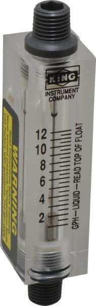 King - 1/4" FNPT Port Block Style, Inline Flowmeter - 100 Max psi, 12 GPH, Acrylic - Exact Tool & Supply