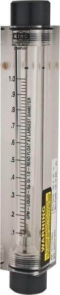 King - 1/2" FNPT Port Block Style, Inline Flowmeter - 100 Max psi, 1 GPM, Acrylic - Exact Tool & Supply