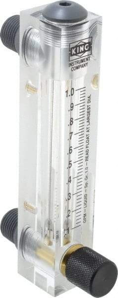 King - 1/2" M Port Block Style Panel Mount Flowmeter - 100 Max psi, 1 GPM, Acrylic - Exact Tool & Supply