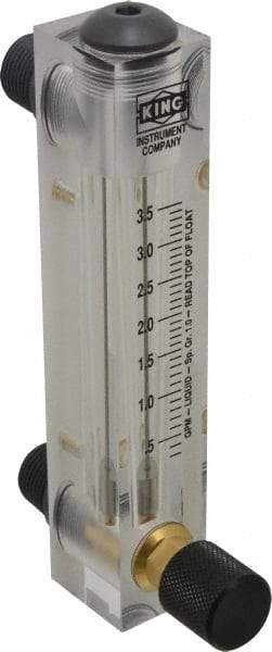 King - 1/2" M Port Block Style Panel Mount Flowmeter - 100 Max psi, 3.5 GPM, Acrylic - Exact Tool & Supply