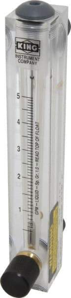King - 1/2" M Port Block Style Panel Mount Flowmeter - 100 Max psi, 5 GPM, Acrylic - Exact Tool & Supply
