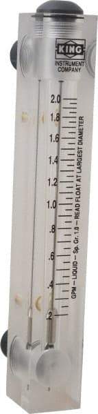 King - 1/2" M Port Block Style Panel Mount Flowmeter - 100 Max psi, 2 GPM, Acrylic - Exact Tool & Supply