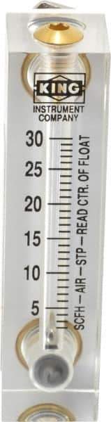 King - 1/4" FNPT Port Block Style, Panel Mount Flowmeter - 125 Max psi, 30 SCFH, Acrylic - Exact Tool & Supply