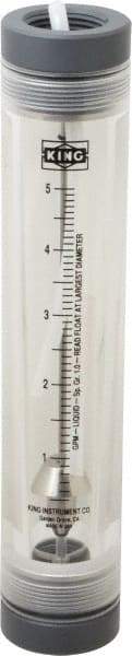King - 1" FNPT Port Tube Flowmeter - 125 Max psi, 0.5 to 5 GPM, Acrylic - Exact Tool & Supply