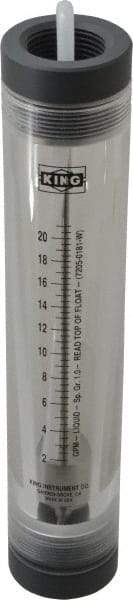 King - 1" FNPT Port Tube Flowmeter - 125 Max psi, 21 GPM, Acrylic - Exact Tool & Supply