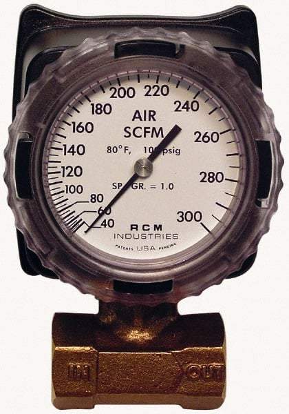 Made in USA - 1" NPT Port RCM Industries Flo-Gage Flowmeter - 180 Max psi, Bronze - Exact Tool & Supply