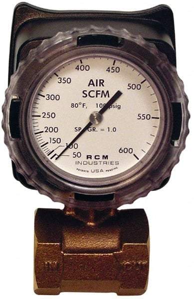 Made in USA - 1-1/2" NPT Port RCM Industries Flo-Gage Flowmeter - 180 Max psi, Bronze - Exact Tool & Supply