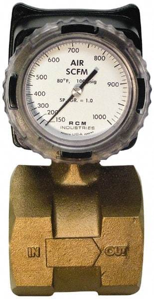Made in USA - 3" NPT Port RCM Industries Flo-Gage Flowmeter - 180 Max psi, Bronze - Exact Tool & Supply