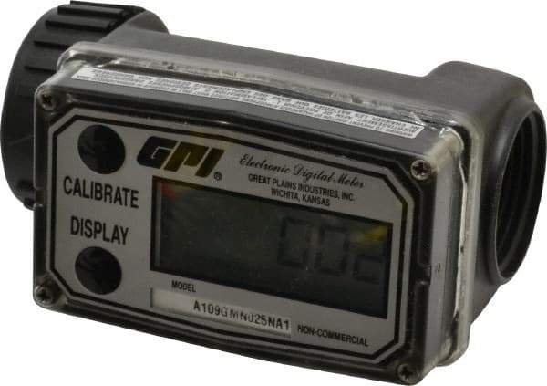 GPI - 1" Port Electronic Digital Flowmeter & Totalizer - 150 Max psi, 0.3 to 3 GPM, Nylon - Exact Tool & Supply