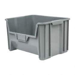 Quantum Storage - 75 Lb. Load Capacity, 15-1/4" Deep, Gray Polyethylene Hopper Stacking Bin - 12-7/16" High x 19-7/8" Wide x 15-1/4" Long - Exact Tool & Supply