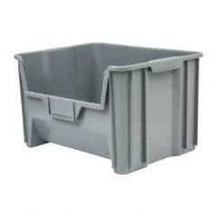 Quantum Storage - 75 Lb. Load Capacity, 15-1/4" Deep, Gray Polyethylene Hopper Stacking Bin - 12-7/16" High x 19-7/8" Wide x 15-1/4" Long - Exact Tool & Supply