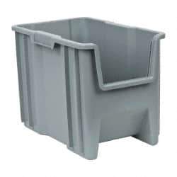 Quantum Storage - 75 Lb. Load Capacity, 17-1/2" Deep, Gray Polyethylene Hopper Stacking Bin - 12-1/2" High x 10-7/8" Wide x 17-1/2" Long - Exact Tool & Supply