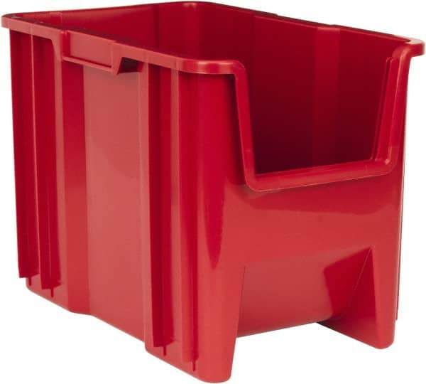 Quantum Storage - 75 Lb. Load Capacity, 17-1/2" Deep, Red Polyethylene Hopper Stacking Bin - 12-1/2" High x 10-7/8" Wide x 17-1/2" Long - Exact Tool & Supply