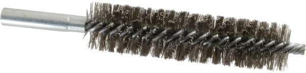 Schaefer Brush - 4" Brush Length, 1" Diam, Double Stem, Double Spiral Tube Brush - 6" Long, Stainless Steel, 12-24 Female Connection - Exact Tool & Supply