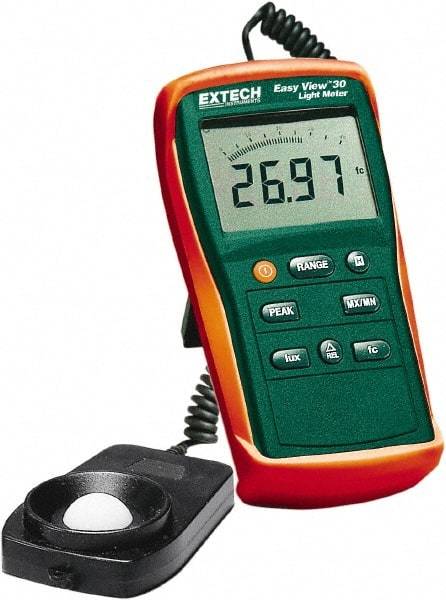Extech - AAA Batteries, 40 to 40,000 FC, LCD Display, Silicone Photodiode Light Meter - 3 Accuracy, Compatible with All Visible Light Lighting, Built In Memory - Exact Tool & Supply