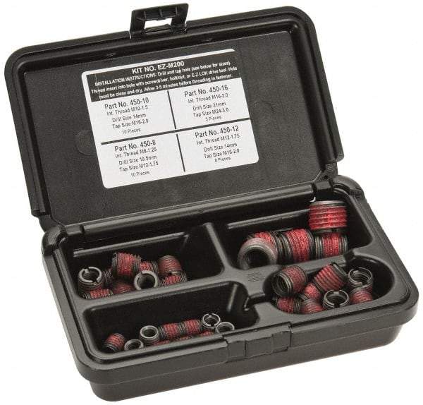 E-Z LOK - 33 Inserts, M8x1.25 - M16x2.00 Internal Thread, M8 - M16 Metric Coarse, Carbon Steel, Thread Repair Kit - Exact Tool & Supply