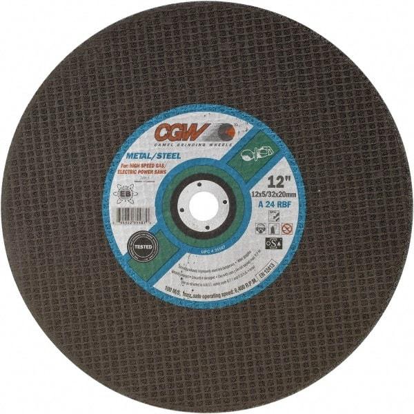 Camel Grinding Wheels - 14" 24 Grit Aluminum Oxide Cutoff Wheel - 5/32" Thick, 20mm Arbor, 5,500 Max RPM - Exact Tool & Supply