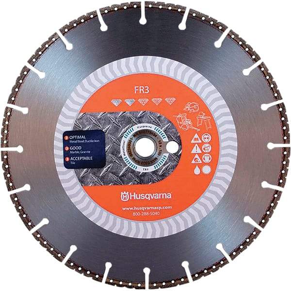 Husqvarna - 12" Diam, 25/32 & 1" Arbor Hole Diam, Continuous Edge Tooth Wet & Dry Cut Saw Blade - Diamond-Tipped, General Purpose Action, Standard Round Arbor - Exact Tool & Supply
