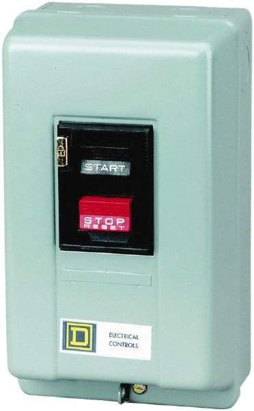 Square D - 3 Poles, 30 Amp, M-1 NEMA, Enclosed Pushbutton Manual Motor Starter - 10 hp at 380 to 575 VAC & 7-1/2 hp at 200 to 230 VAC, CSA, NEMA 1 & UL Listed - Exact Tool & Supply