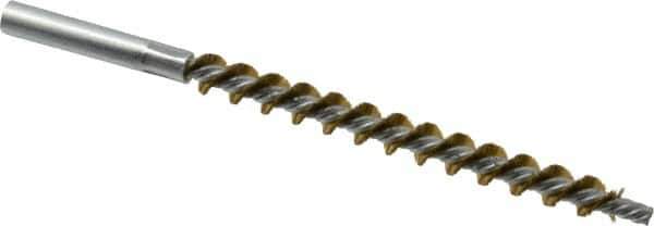 Schaefer Brush - 4" Brush Length, 3/8" Diam, Double Stem, Single Spiral Tube Brush - 6-1/4" Long, Brass, 12-24 Female Connection - Exact Tool & Supply