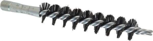Schaefer Brush - 4-1/2" Brush Length, 1" Diam, Double Stem, Single Spiral Flue Brush - 7-1/2" Long, Tempered Steel Wire, 1/4" NPSM Male Connection - Exact Tool & Supply