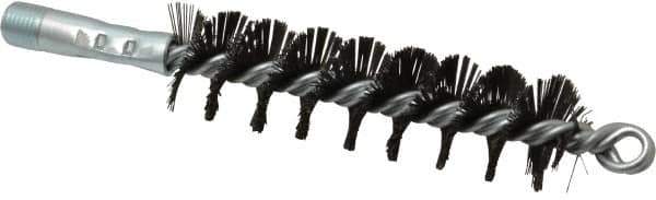 Schaefer Brush - 4-1/2" Brush Length, 1-1/4" Diam, Double Stem, Single Spiral Flue Brush - 7-1/2" Long, Tempered Steel Wire, 1/4" NPSM Male Connection - Exact Tool & Supply