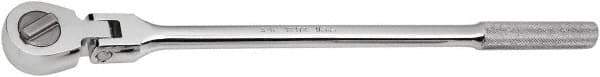 SK - 1/2" Drive Round Head Ratchet - Chrome-Plated Finish, 17-5/8" OAL, 50 Gear Teeth, Knurled Pivot Handle, Flex Head - Exact Tool & Supply