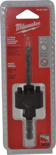 Milwaukee Tool - 1-1/4 to 6" Tool Diam Compatibility, Straight Shank, Steel Integral Pilot Drill, Hole Cutting Tool Arbor - 3/8" Min Chuck, Quick-Change Attachment, For Hole Saws - Exact Tool & Supply
