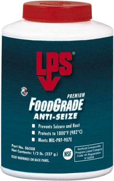LPS - 0.5 Lb Brush Top Food Grade Anti-Seize Lubricant - Metal Free, -1,800°F, Opaque Off-White, Food Grade - Exact Tool & Supply