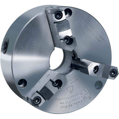 Pratt Burnerd America - Manual Lathe Chucks; Chuck Type: Self-Centering ; Nominal Chuck Size: 5 ; Number of Jaws: 3 ; Mount: Plain Back ; Through-Hole Diameter (Decimal Inch): 1.3800 ; Body Material: Cast Iron (Semi-Steel) - Exact Tool & Supply