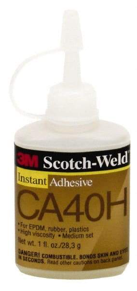 3M - 1 Lb Bottle Yellow Instant Adhesive - Series CA40H, 5 to 30 sec Working Time, 24 hr Full Cure Time, Bonds to Cardboard, Cork Board, Fabric, Fiberglass, Foam, Metal, Paper, Plastic, Rubber & Vinyl - Exact Tool & Supply